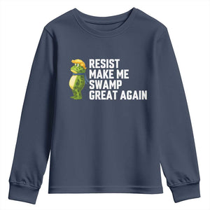 Resist Frog Youth Sweatshirt Funny Polittical 2025 Meme TS14 Navy Print Your Wear