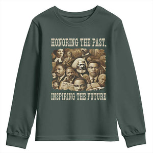 Honoring The Past Inspiring The Future Youth Sweatshirt Black History Month TS14 Dark Forest Green Print Your Wear
