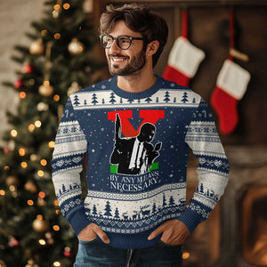 Malcolm X Ugly Christmas Sweater By Any Means Necessary TS14 Navy Beige Print Your Wear