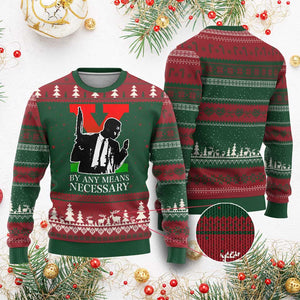 Malcolm X Ugly Christmas Sweater By Any Means Necessary TS14 Red Green Print Your Wear