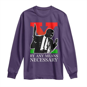 Malcolm X Long Sleeve Shirt By Any Means Necessary TS14 Purple Print Your Wear