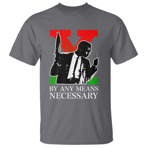 Malcolm X T Shirt - By Any Means Necessary Civil Rights Black Power Tribute Tee TS14 Charcoal Print Your Wear