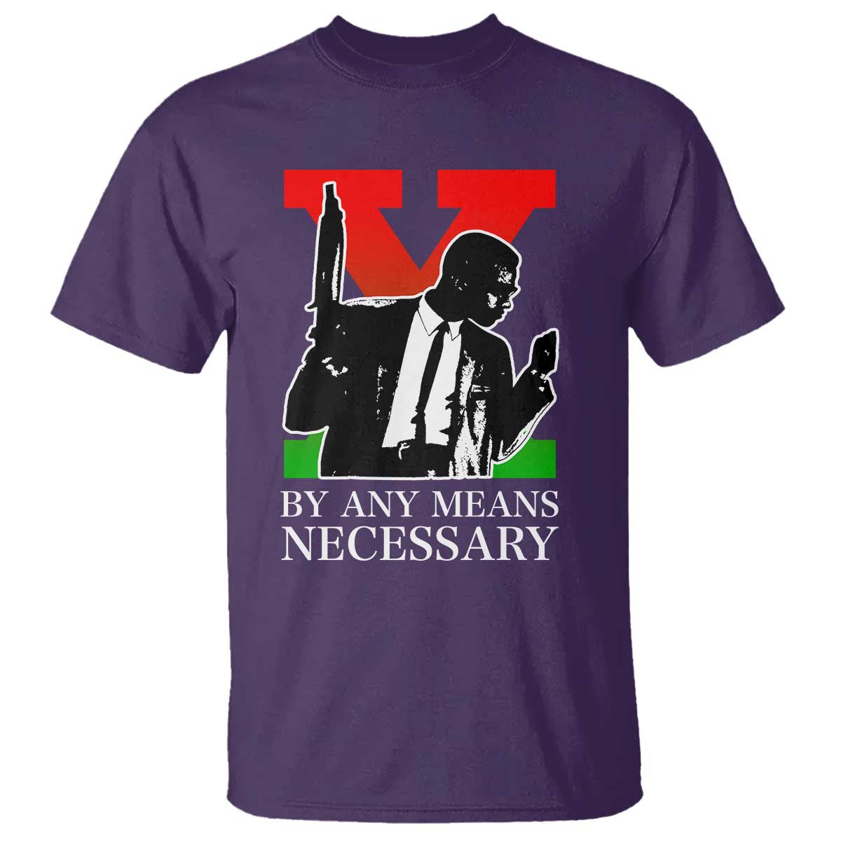 Malcolm X T Shirt - By Any Means Necessary Civil Rights Black Power Tribute Tee TS14 Purple Print Your Wear