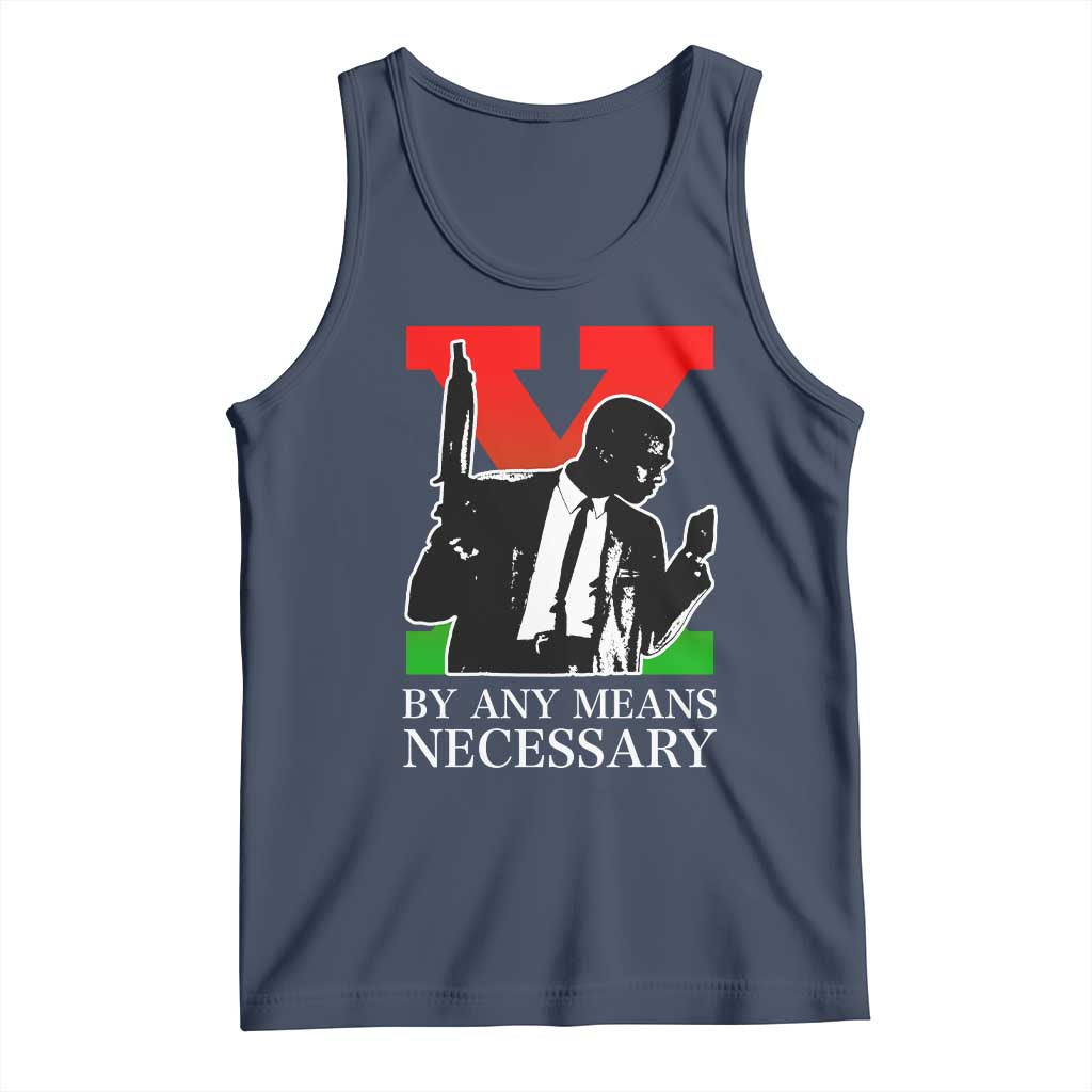 Malcolm X Tank Top By Any Means Necessary TS14 Navy Print Your Wear