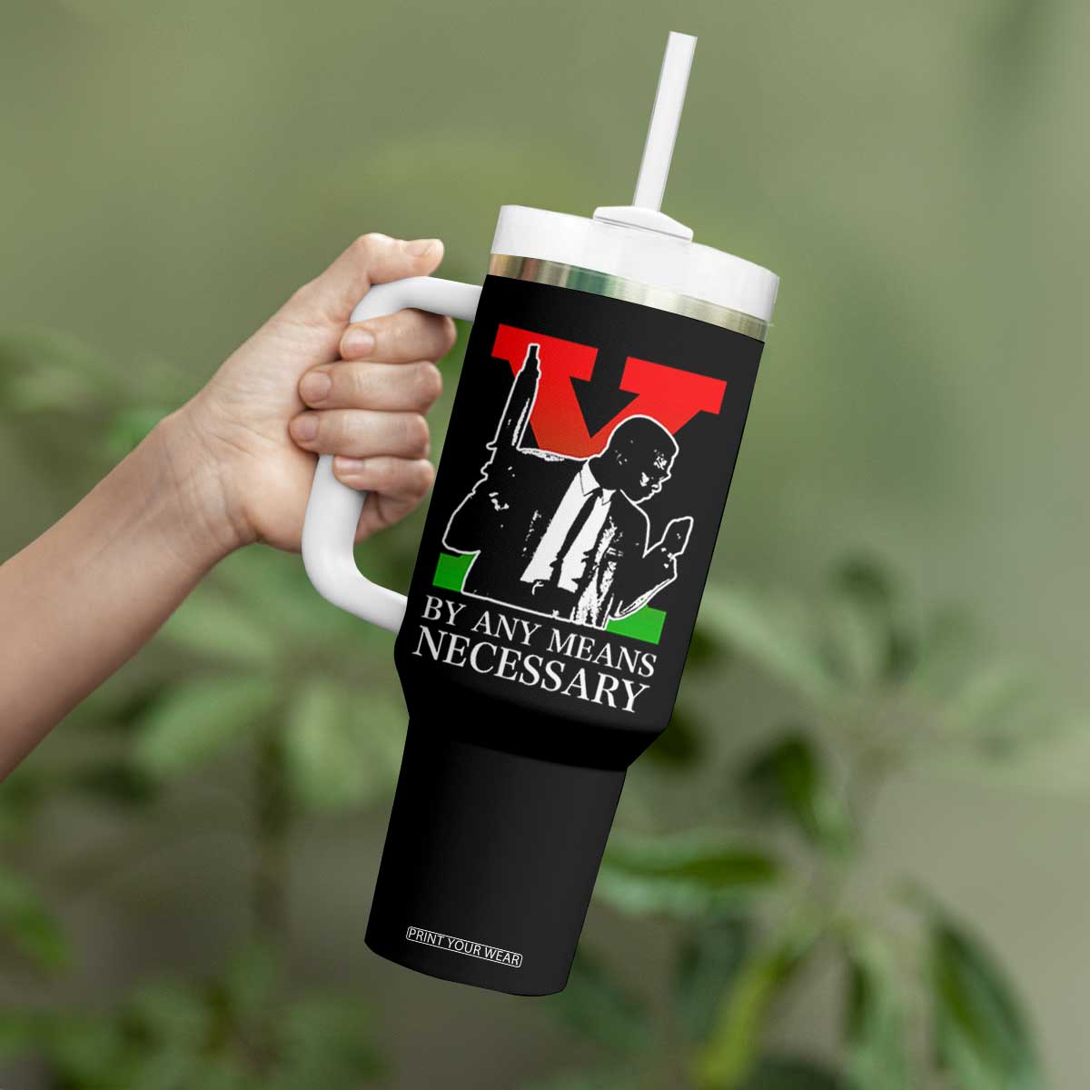 Malcolm X Tumbler With Handle By Any Means Necessary TS14 Print Your Wear