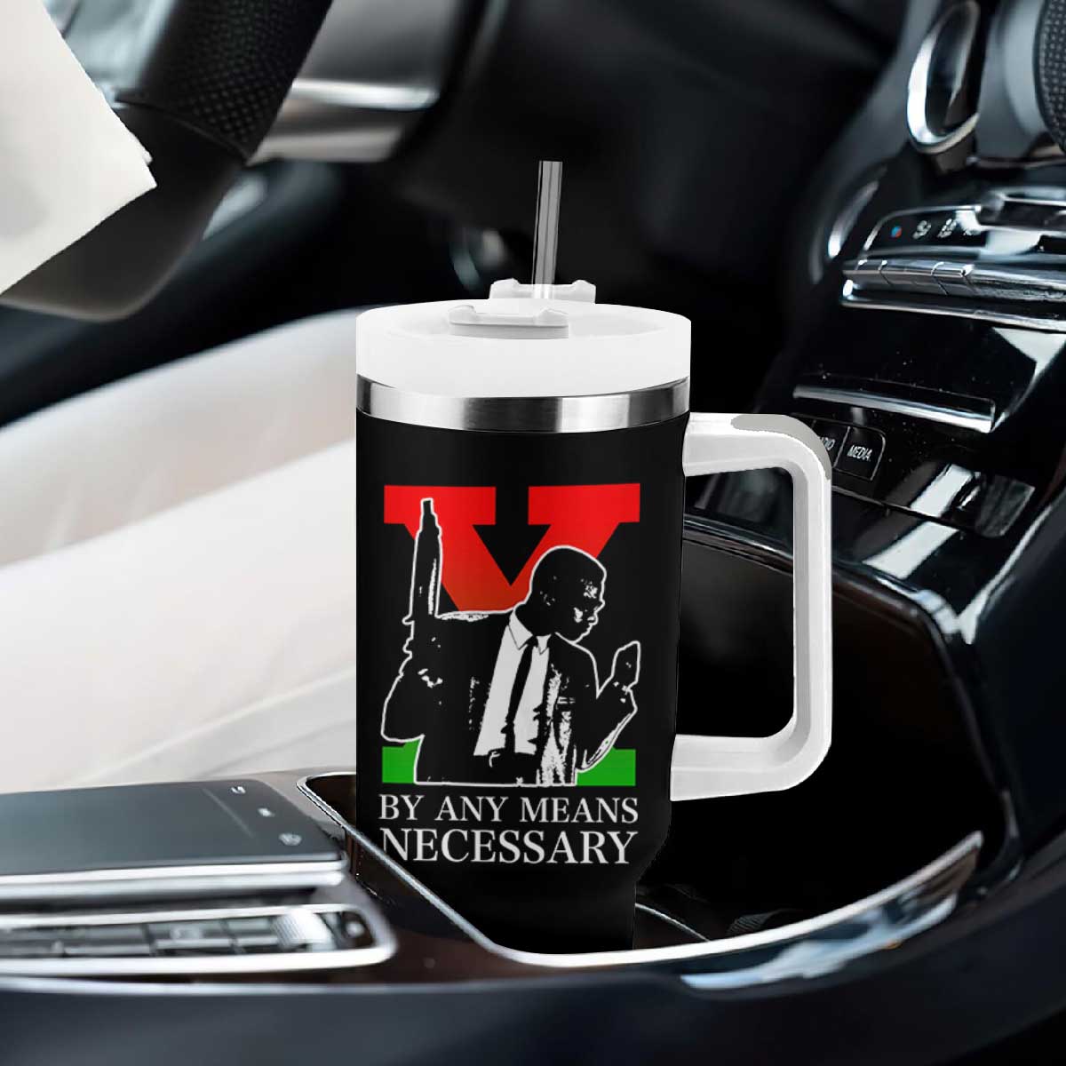Malcolm X Tumbler With Handle By Any Means Necessary TS14 Print Your Wear