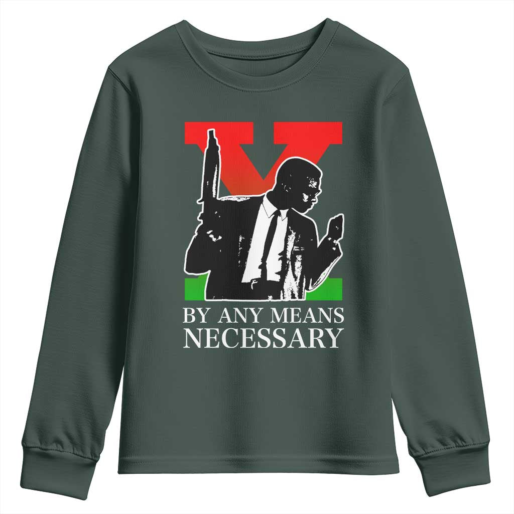 Malcolm X Youth Sweatshirt By Any Means Necessary TS14 Dark Forest Green Print Your Wear