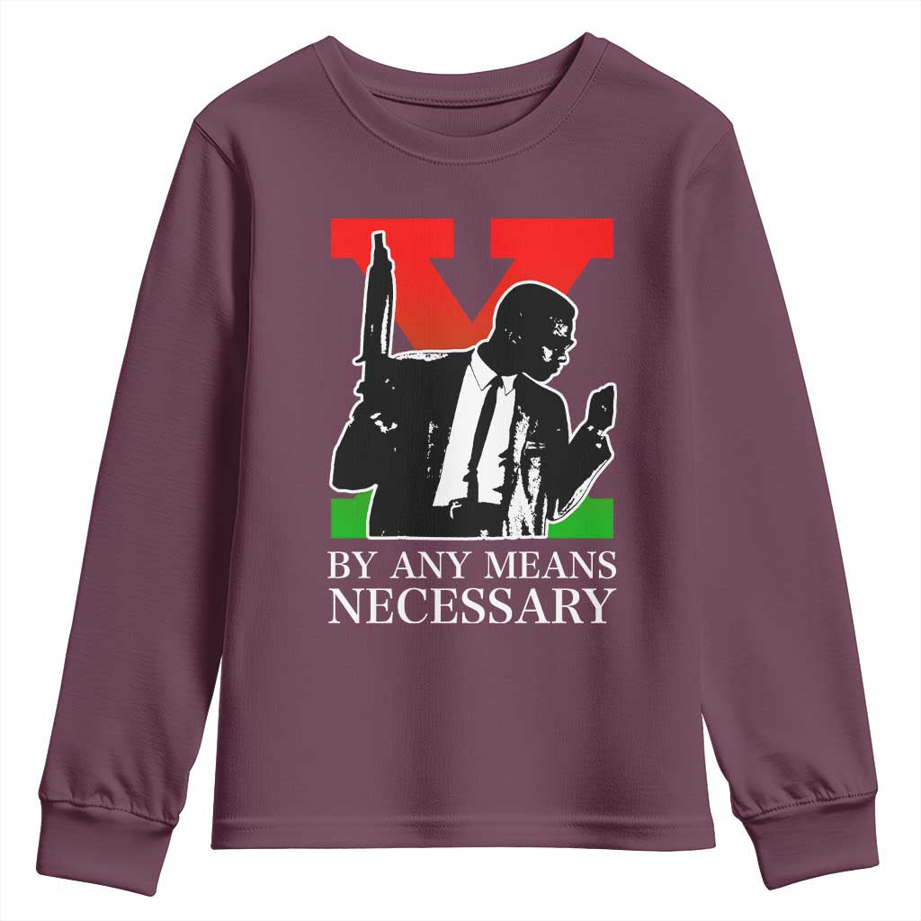 Malcolm X Youth Sweatshirt By Any Means Necessary TS14 Maroon Print Your Wear