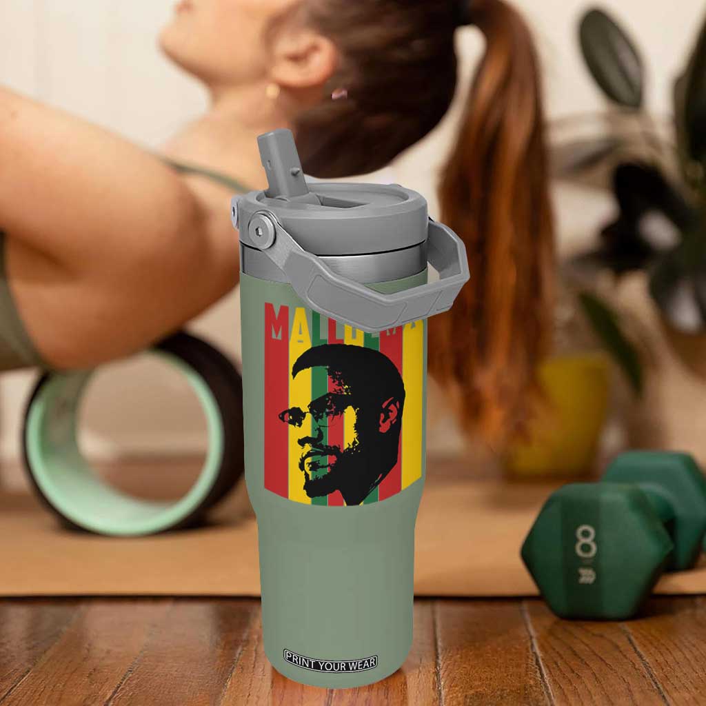 Malcolm X Flip Straw Tumbler Pan African Flag Black History TS14 One Size: 30 oz Moss Green Print Your Wear