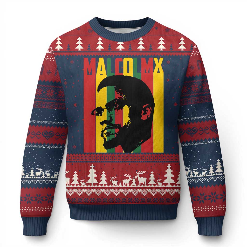 Malcolm X Ugly Christmas Sweater Pan African Flag Black History TS14 Navy Red Print Your Wear