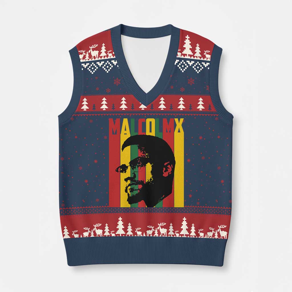 Malcolm X V-Neck Knit Sweater Vest Pan African Flag Black History TS14 Navy Red Print Your Wear