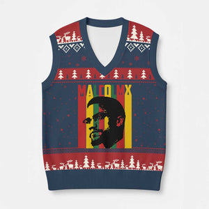Malcolm X V-Neck Knit Sweater Vest Pan African Flag Black History TS14 Navy Red Print Your Wear