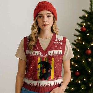 Malcolm X V-Neck Knit Sweater Vest Pan African Flag Black History TS14 Red Beige Print Your Wear