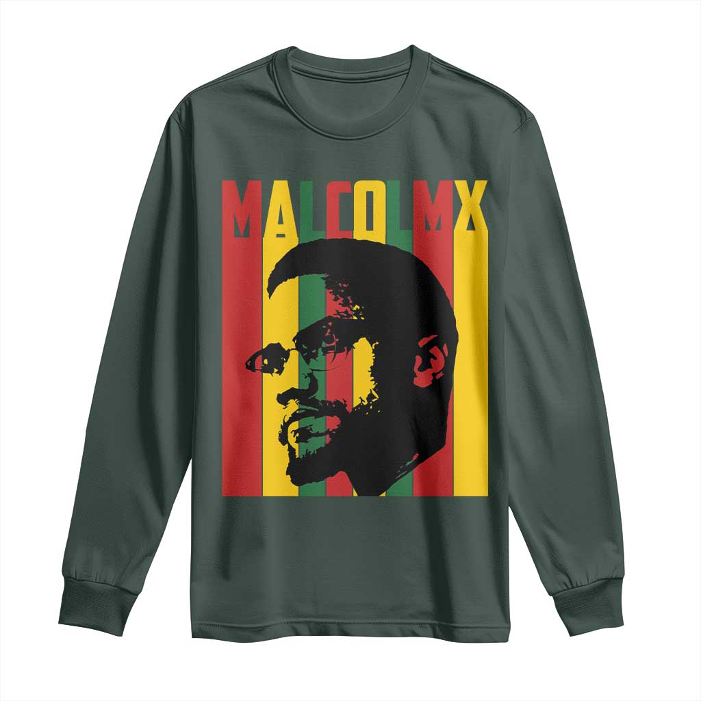 Malcolm X Long Sleeve Shirt Pan African Flag Black History TS14 Dark Forest Green Print Your Wear
