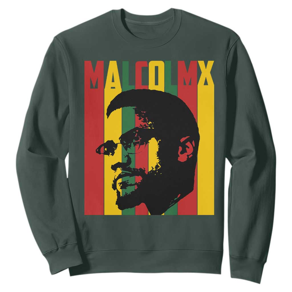 Malcolm X Sweatshirt Pan African Flag Black History TS14 Dark Forest Green Print Your Wear
