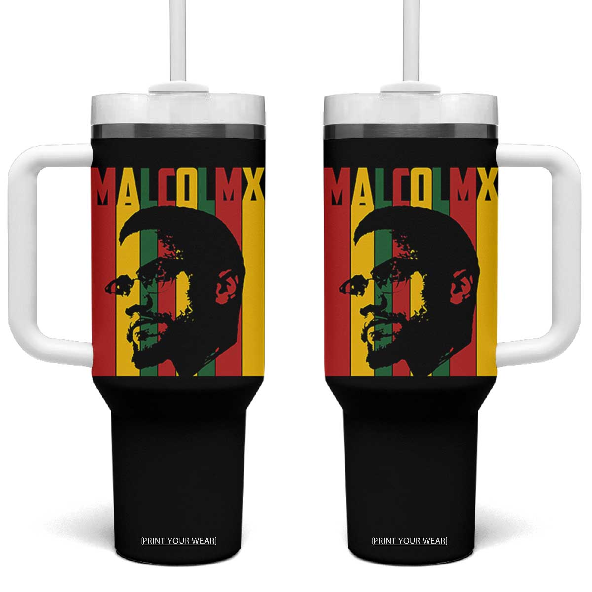Malcolm X Tumbler With Handle Pan African Flag Black History TS14 One Size: 40 oz Black Print Your Wear