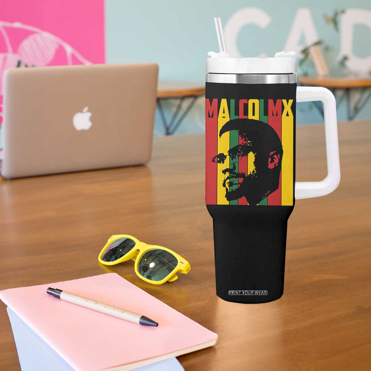 Malcolm X Tumbler With Handle Pan African Flag Black History TS14 Print Your Wear