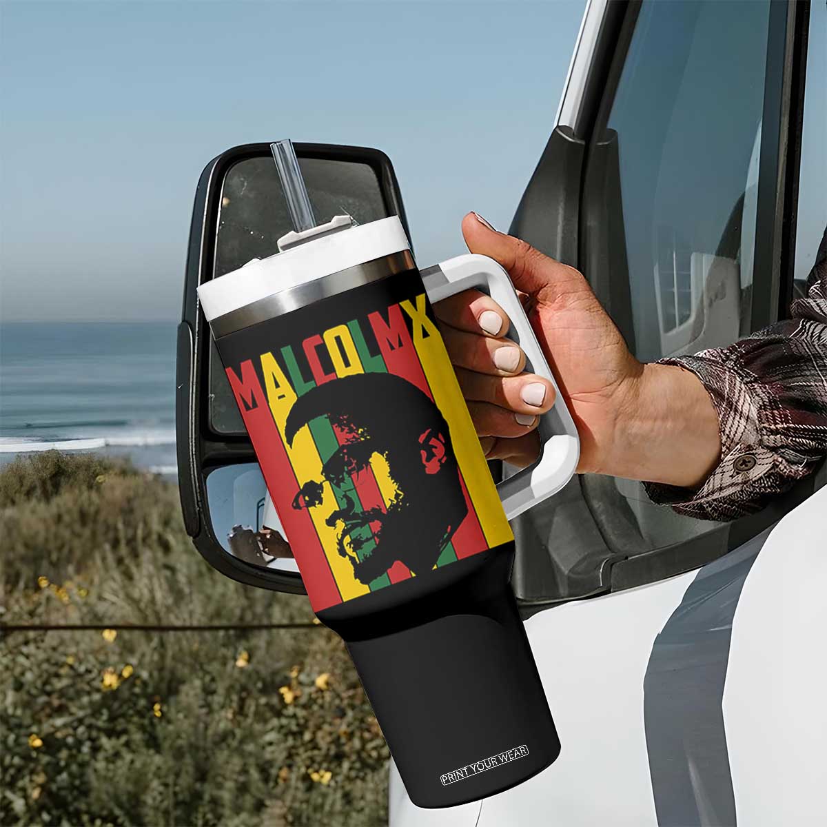 Malcolm X Tumbler With Handle Pan African Flag Black History TS14 Print Your Wear
