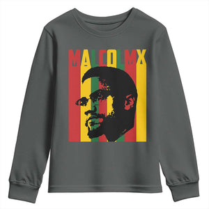 Malcolm X Youth Sweatshirt Pan African Flag Black History TS14 Dark Heather Print Your Wear