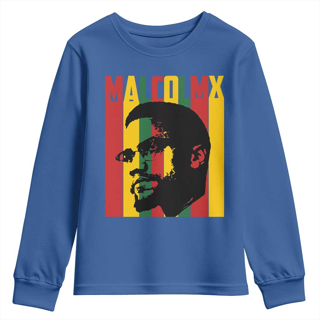 Malcolm X Youth Sweatshirt Pan African Flag Black History TS14 Royal Blue Print Your Wear