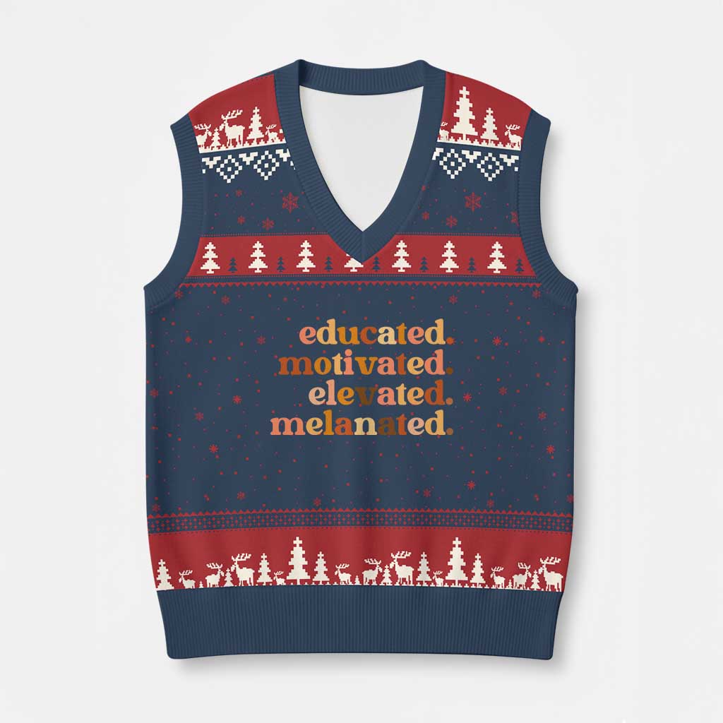 Black Pride Melanin V-Neck Knit Sweater Vest Educated Motivated Elevated Melanated TS14 Navy Red Print Your Wear
