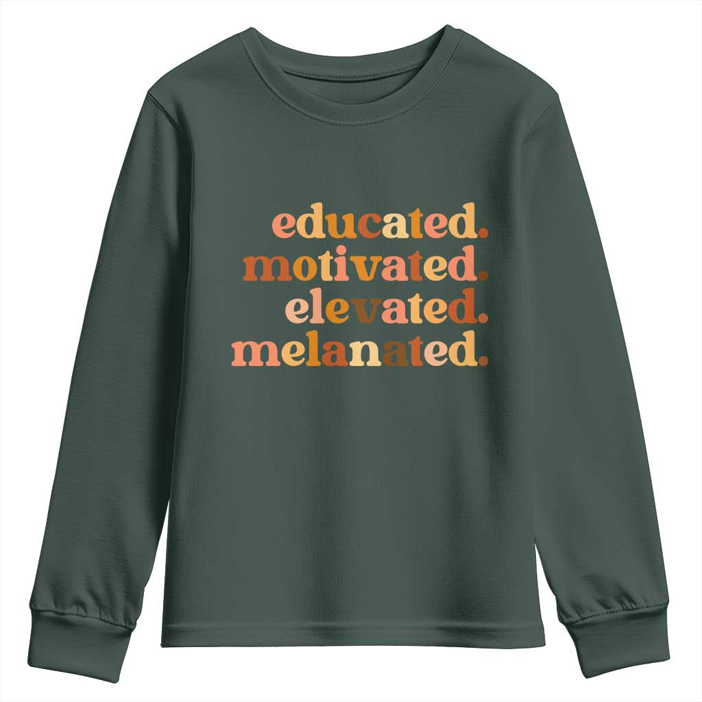 Black Pride Melanin Youth Sweatshirt Educated Motivated Elevated Melanated TS14 Dark Forest Green Print Your Wear