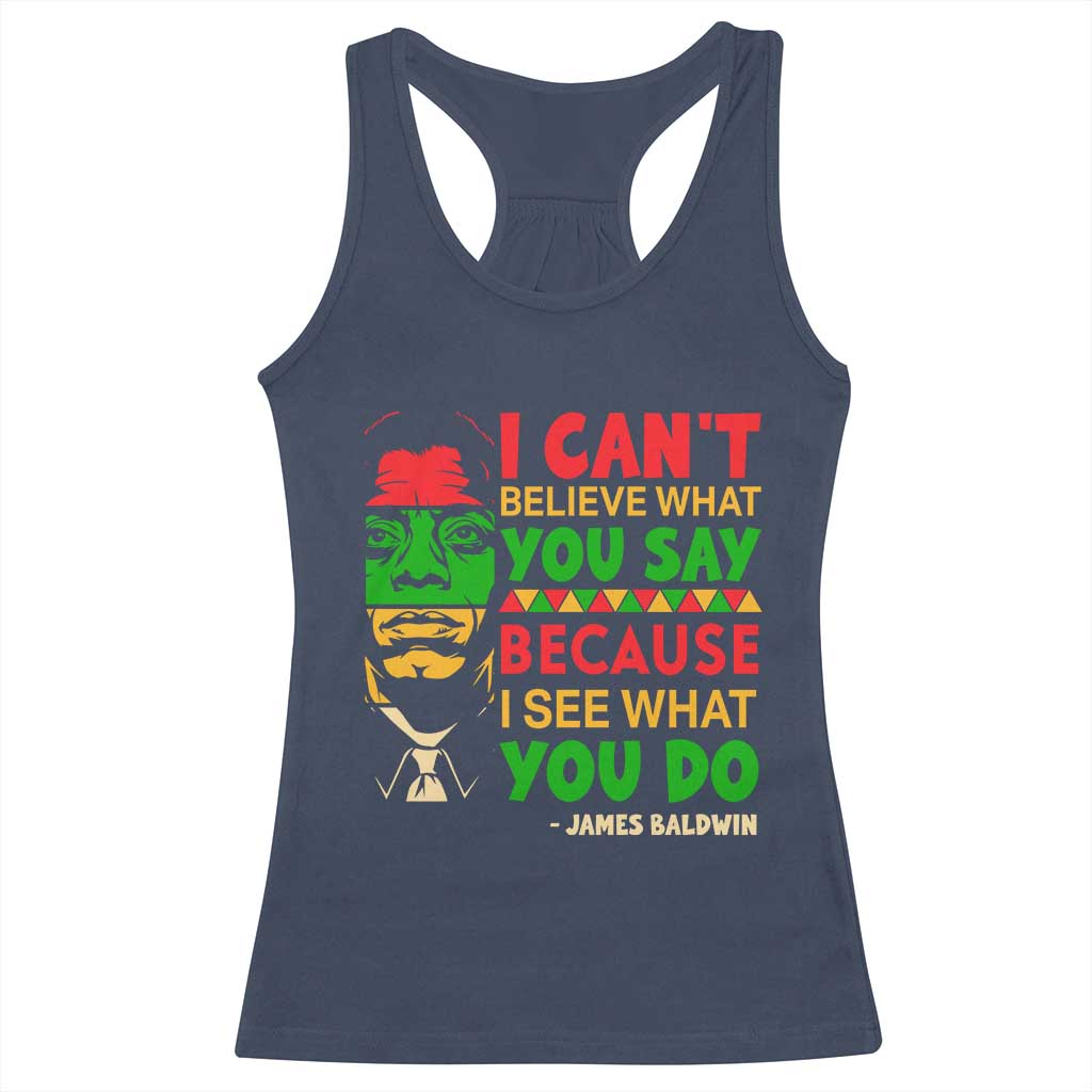 James Baldwin Racerback Tank Top I Can't Believe What You Say Because I See What You Do TS14 Navy Print Your Wear