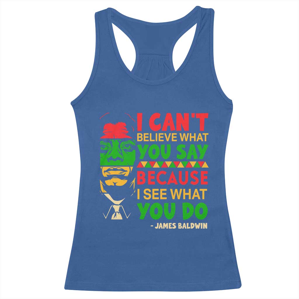 James Baldwin Racerback Tank Top I Can't Believe What You Say Because I See What You Do TS14 Royal Blue Print Your Wear