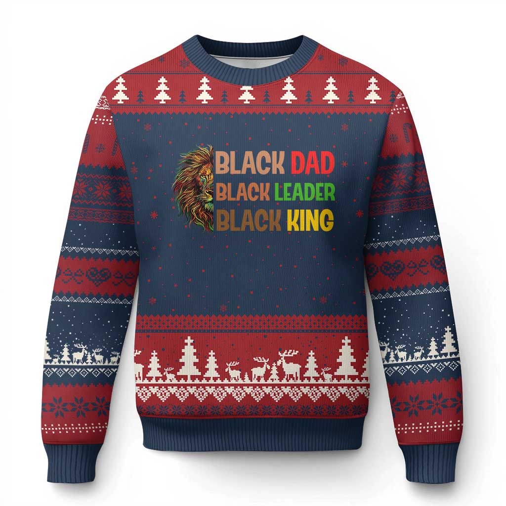 Black Affrican Melanin Ugly Christmas Sweater Lion Father Day Dad Leader Black King - Print Your Wear