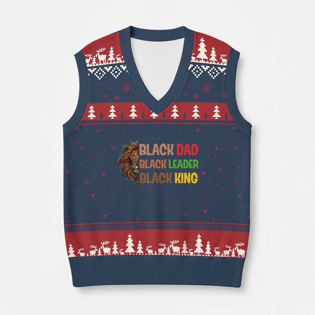 Black Affrican Melanin V-Neck Knit Sweater Vest Lion Father Day Dad Leader Black King TS14 Navy Red Print Your Wear
