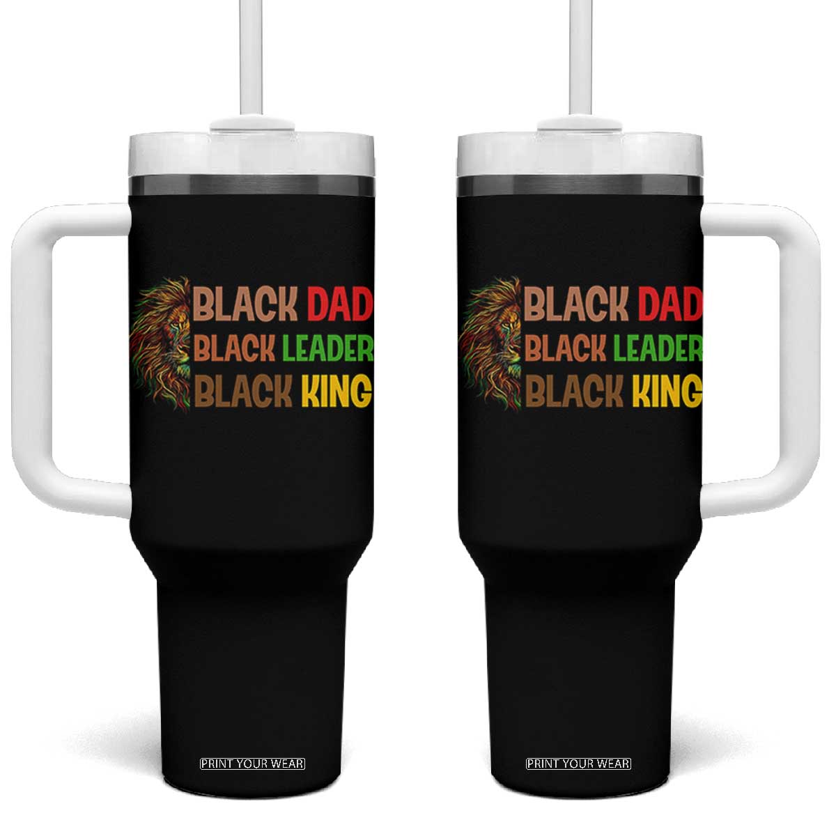 Black Affrican Melanin Tumbler With Handle Lion Father Day Dad Leader Black King TS14 One Size: 40 oz Black Print Your Wear