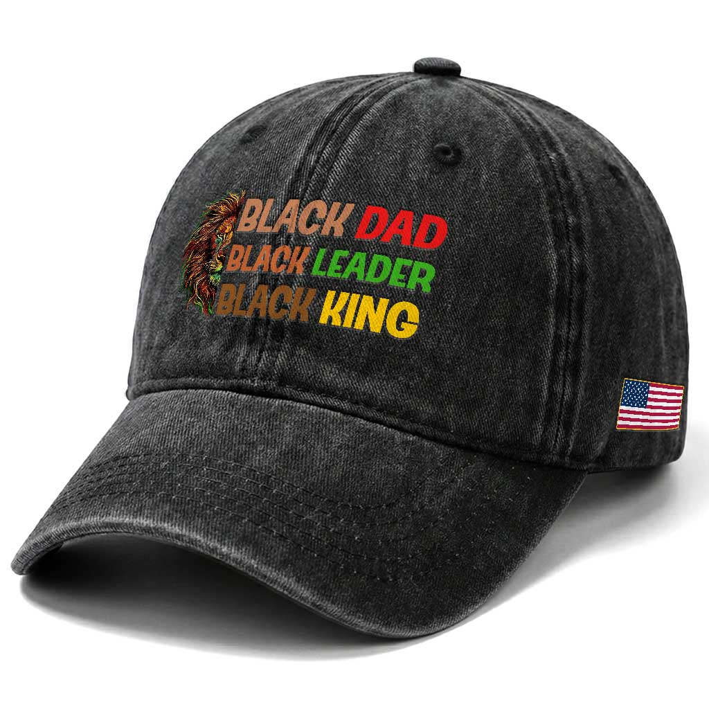 Black Affrican Melanin Washed Cotton Baseball Cap Lion Father Day Dad Leader Black King TS14 Print Your Wear
