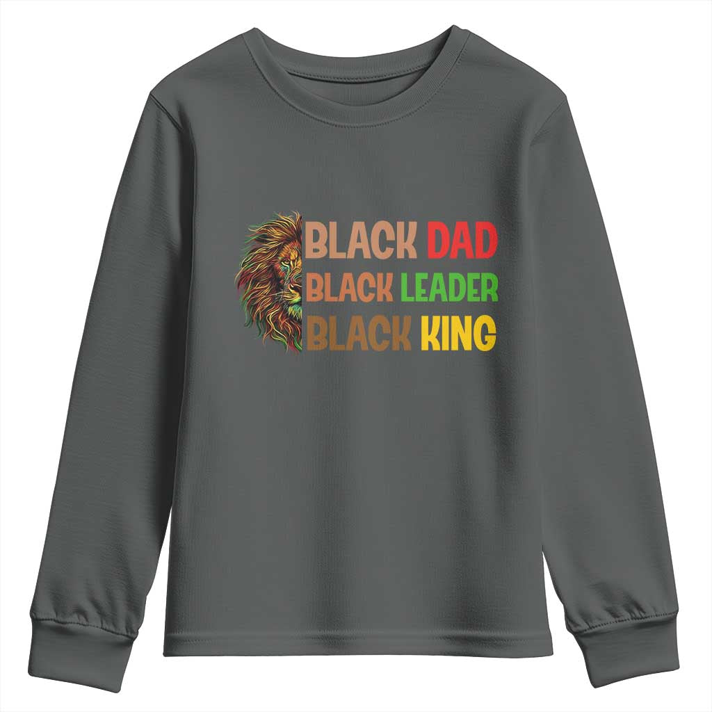Black Affrican Melanin Youth Sweatshirt Lion Father Day Dad Leader Black King TS14 Dark Heather Print Your Wear