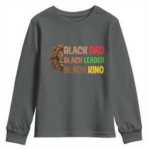 Black Affrican Melanin Youth Sweatshirt Lion Father Day Dad Leader Black King TS14 Dark Heather Print Your Wear