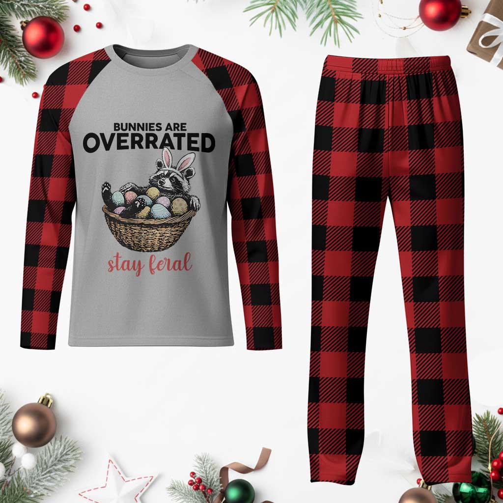 Funny Easter Raccoon Bunny Plaid Pajama Set Bunnies Are Overrated Stay Feral TS14 Buffalo Plaid Print Your Wear
