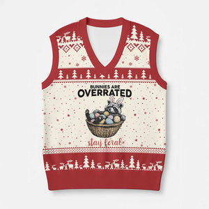Funny Easter Raccoon Bunny V-Neck Knit Sweater Vest Bunnies Are Overrated Stay Feral TS14 Beige Red Print Your Wear