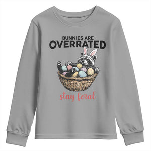Funny Easter Raccoon Bunny Youth Sweatshirt Bunnies Are Overrated Stay Feral TS14 Sport Gray Print Your Wear