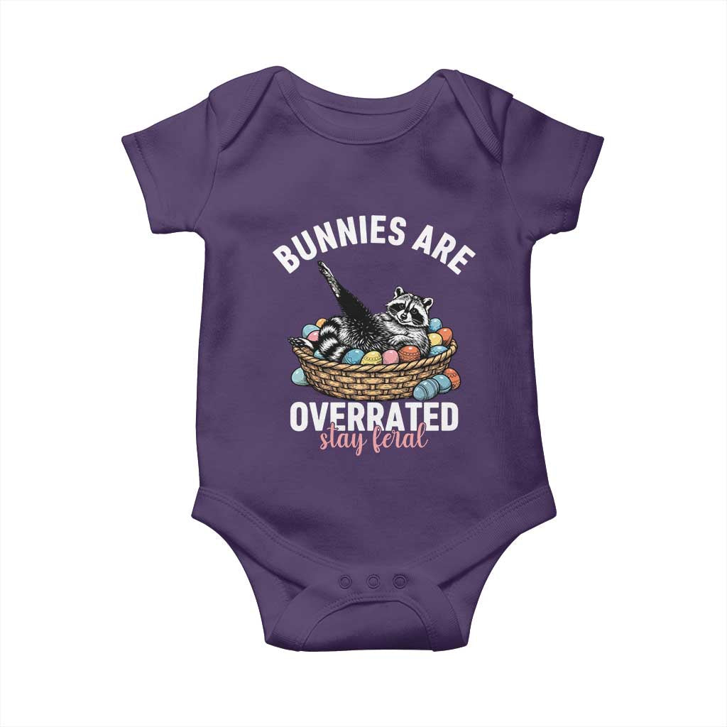 Funny Easter Raccoon Meme Baby Onesie Bunnies Are Overrated Stay Feral TS14 Purple Print Your Wear