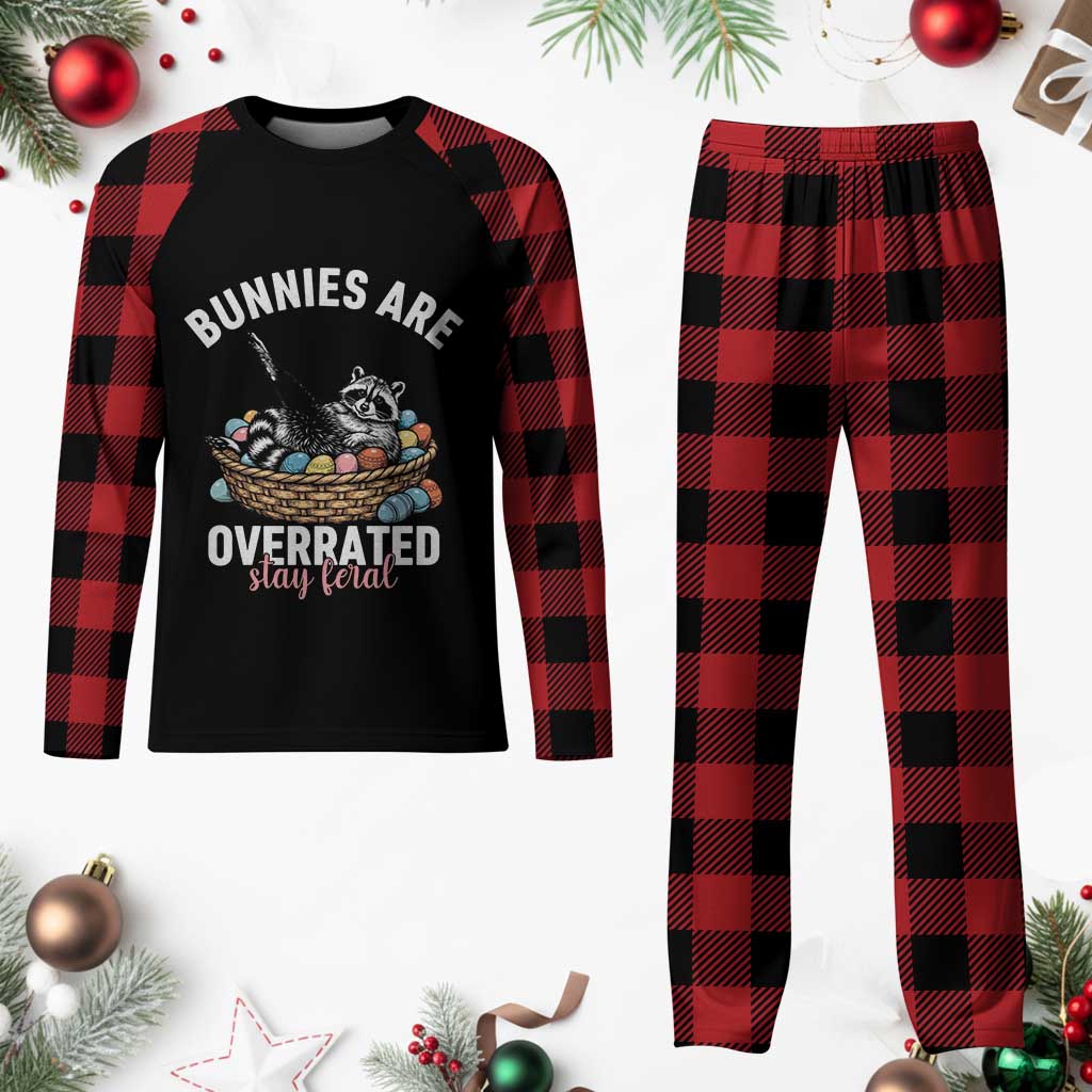 Funny Easter Raccoon Meme Plaid Pajama Set Bunnies Are Overrated Stay Feral TS14 Buffalo Plaid Print Your Wear
