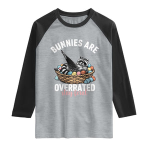 Funny Easter Raccoon Meme Raglan Shirt Bunnies Are Overrated Stay Feral TS14 Heather Gray Black Print Your Wear