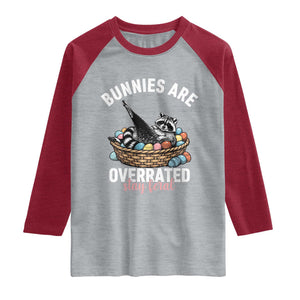 Funny Easter Raccoon Meme Raglan Shirt Bunnies Are Overrated Stay Feral TS14 Heather Gray Heather Red Print Your Wear