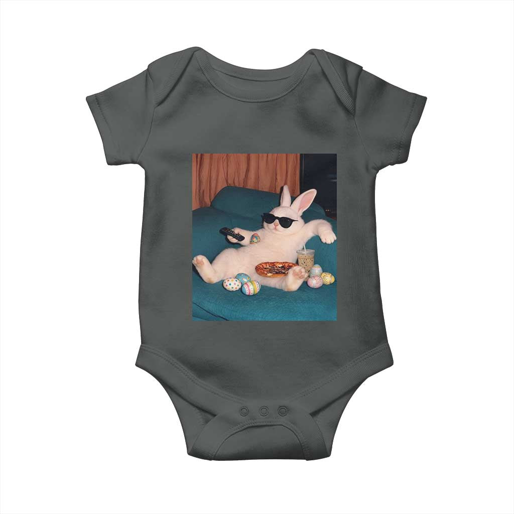 Easter Bunny Iced Coffee Baby Onesie Funny Animal Meme TS14 Dark Heather Print Your Wear
