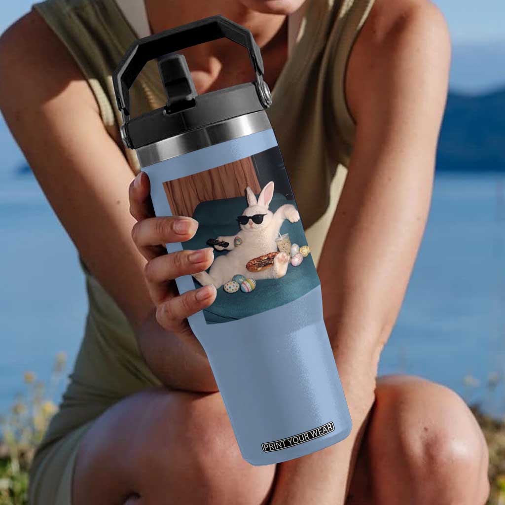 Easter Bunny Iced Coffee Flip Straw Tumbler Funny Animal Meme TS14 One Size: 30 oz Light Blue Print Your Wear