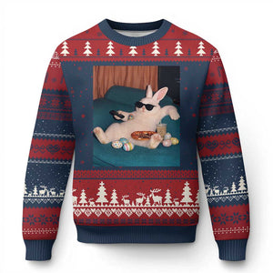 Easter Bunny Iced Coffee Ugly Christmas Sweater Funny Animal Meme TS14 Navy Red Print Your Wear