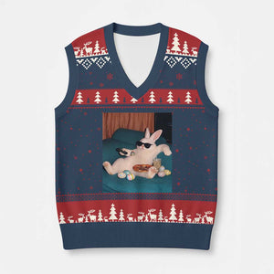 Easter Bunny Iced Coffee V-Neck Knit Sweater Vest Funny Animal Meme TS14 Navy Red Print Your Wear