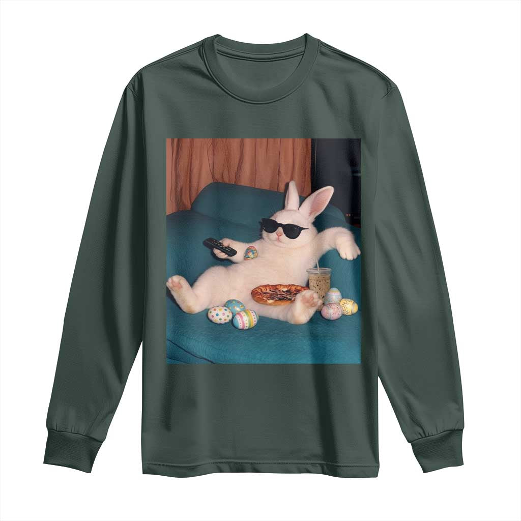 Easter Bunny Iced Coffee Long Sleeve Shirt Funny Animal Meme TS14 Dark Forest Green Print Your Wear