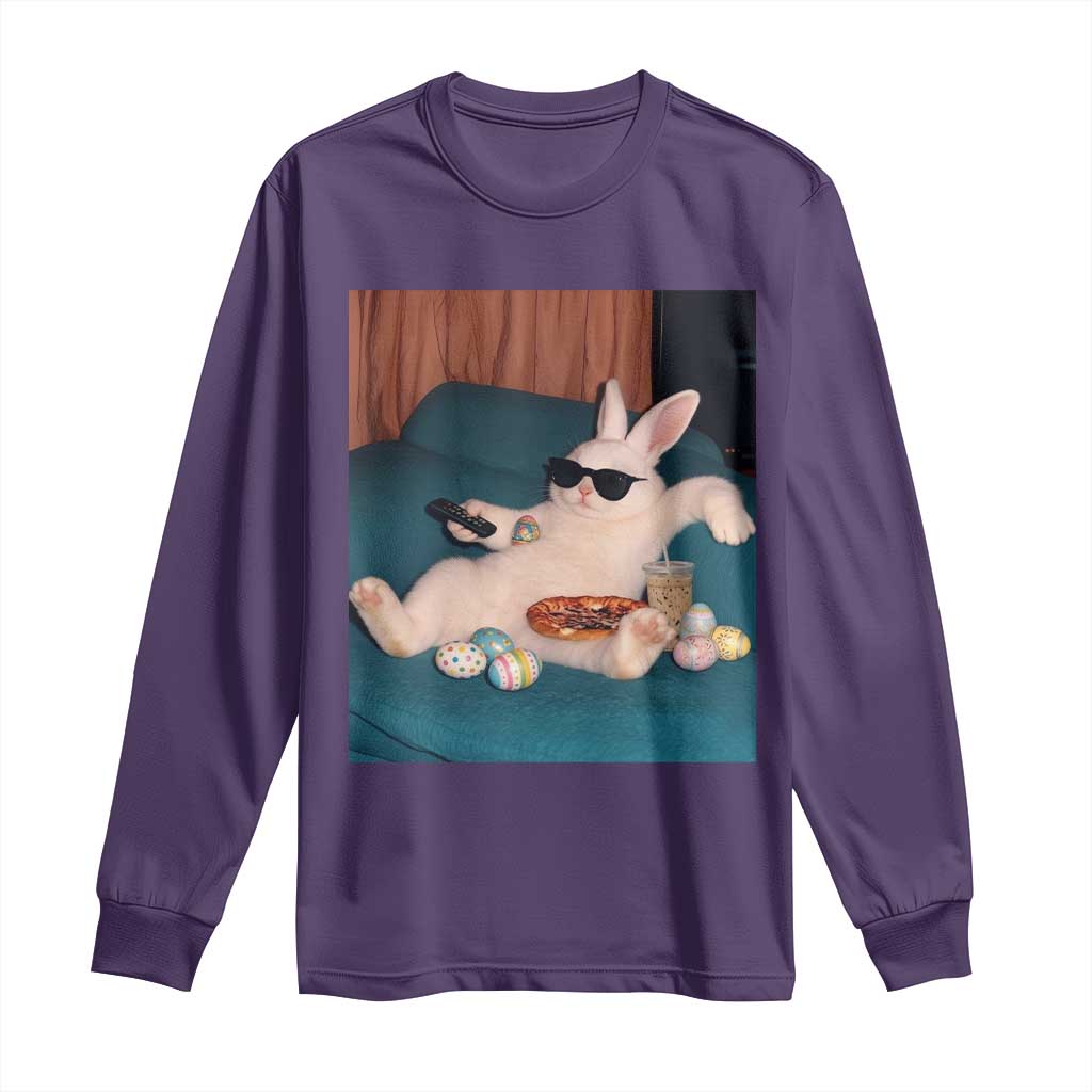 Easter Bunny Iced Coffee Long Sleeve Shirt Funny Animal Meme TS14 Purple Print Your Wear