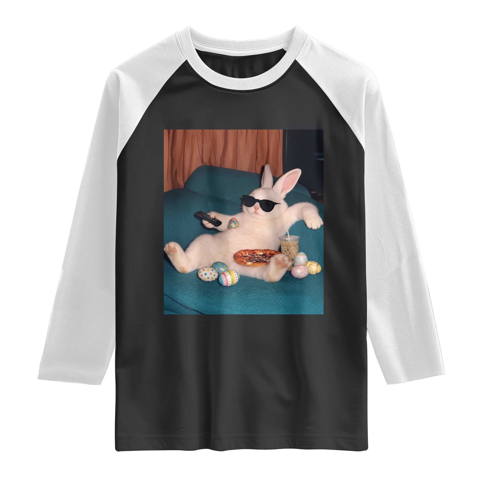 Easter Bunny Iced Coffee Raglan Shirt Funny Animal Meme TS14 Black White Print Your Wear