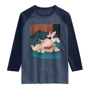 Easter Bunny Iced Coffee Raglan Shirt Funny Animal Meme TS14 Heather Denim Navy Print Your Wear