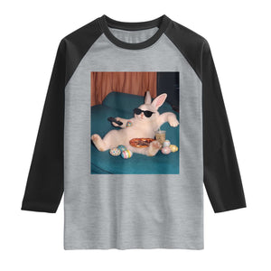 Easter Bunny Iced Coffee Raglan Shirt Funny Animal Meme TS14 Heather Gray Black Print Your Wear